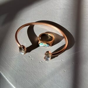 Selling as a set: Kendra Scott rose gold abalone cuff and ring.